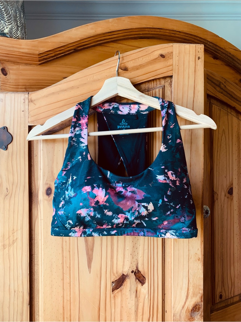 Prana Black Sports Bra with Pink Floral Print